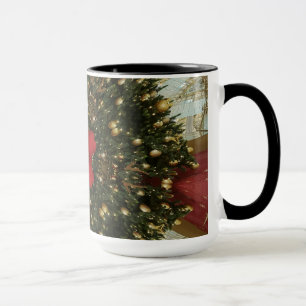 Taza Navidades con estrella roja en oro verde rojo
