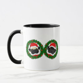Taza Navidades cortan Pug Negro y Fawn Pug Santa