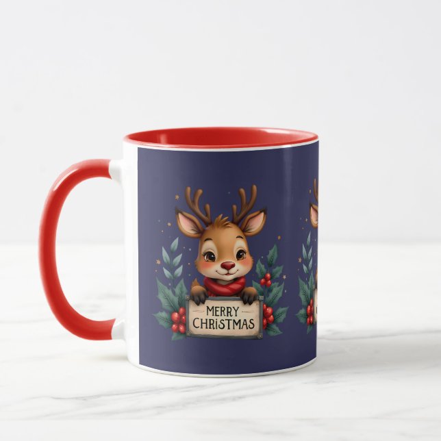 Taza Navidades cortos renos con holly y Rótulo (Izquierda)