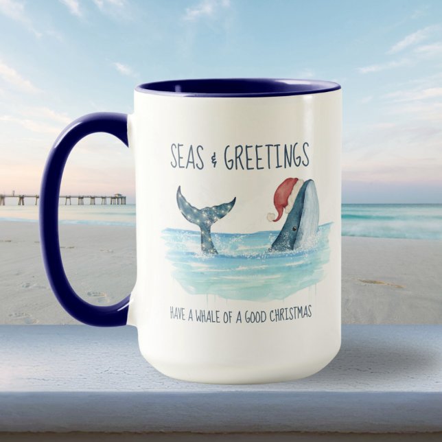 Taza Navidades costeros de la acuarela del mar de Santa (Subido por el creador)