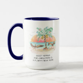 Taza Navidades costeros de Pelican y Palm Tree divertid