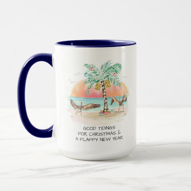 Taza Navidades costeros de Pelican y Palm Tree divertid (Izquierda)