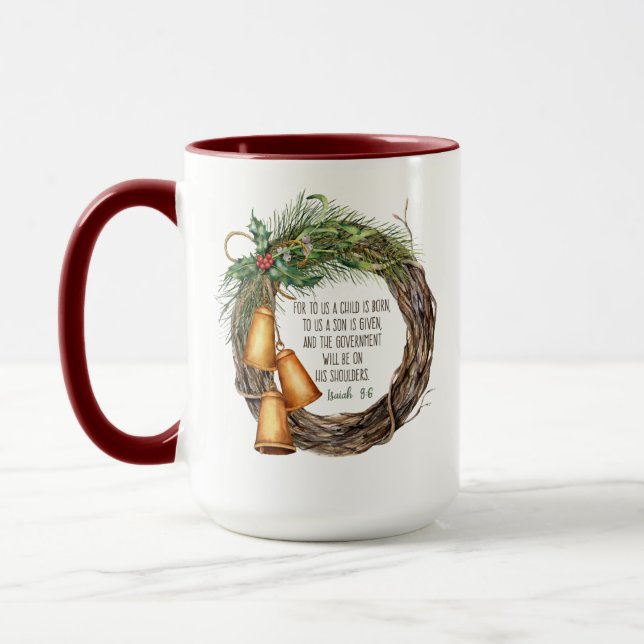 Taza Navidades cristianos Natividad Escritura Wreath Re (Izquierda)