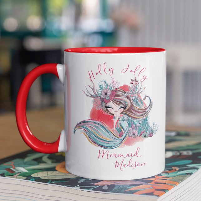 Taza Navidades Cute a la Sirena de Niña Nombre Personal (Subido por el creador)