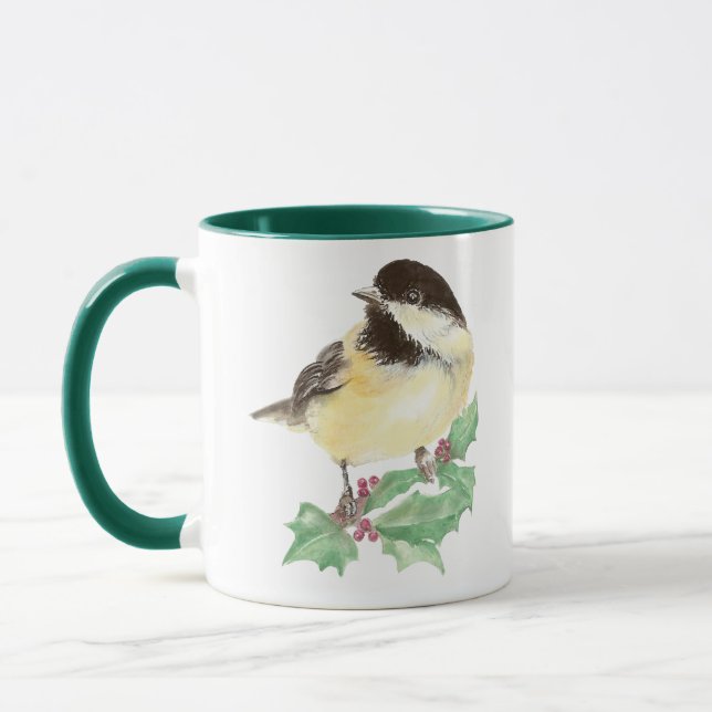 Taza Navidades Cute Chickadee, Ave, Vida Silvestre Holl (Izquierda)