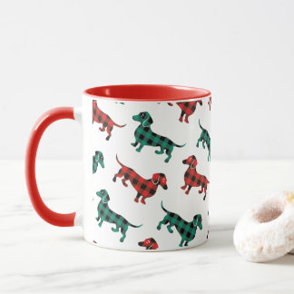 Taza Navidades Dachshunds de Buffalo Plaid Tartán