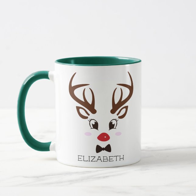 Taza Navidades dan a reno personalizado cara verde (Izquierda)