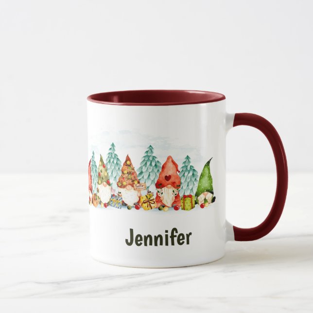 Taza Navidades de acuarela de Gnomes personalizados (Derecha)