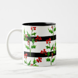 Taza Navidades de acuarela Holly Modern Stripe Pattern