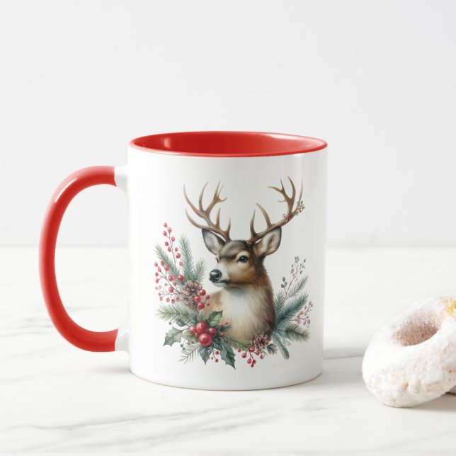 Taza Navidades de acuarela reno (Con donut)