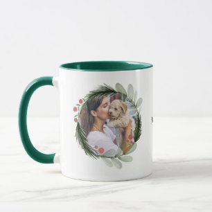 Taza Navidades de acuarela Wreath Calligraphy Dog Photo