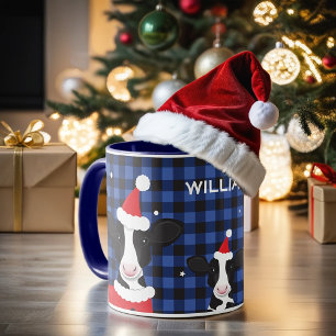 Taza Navidades de animales de la granja Cow Santa Blue 