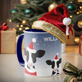 Taza Navidades de animales de la granja Cow Santa Blue 