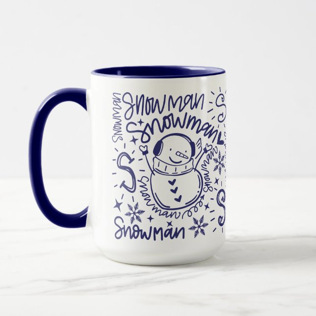 Taza Navidades de arte de palabras de Snowman (Izquierda)