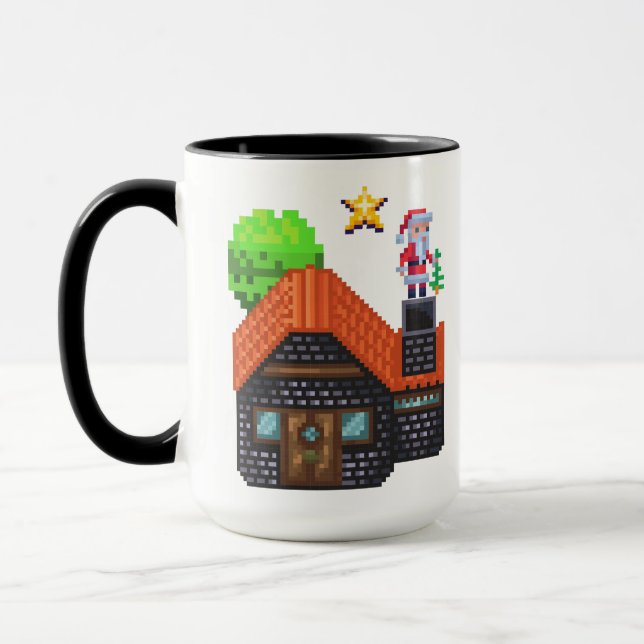 Taza Navidades de arte de Pixel en escena de casa (Izquierda)