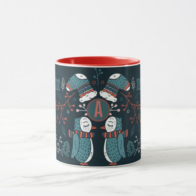 Taza Navidades de arte folclórico monogramados Lechuzas (Centro)