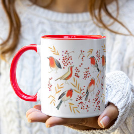 Taza Navidades de aves y bayas de Robin