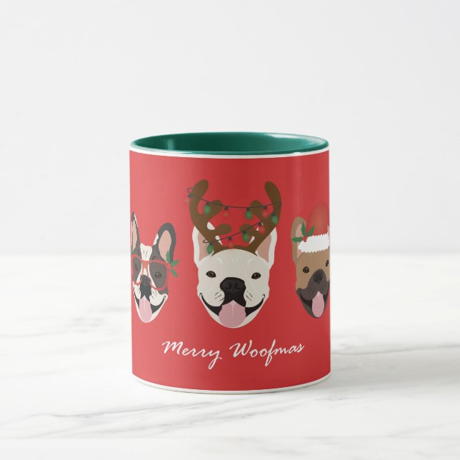 Taza Navidades de Bulldoges franceses de Merry Woofmas (Centro)