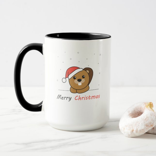 Taza Navidades de castores Nieve castor de animales de  (Con donut)