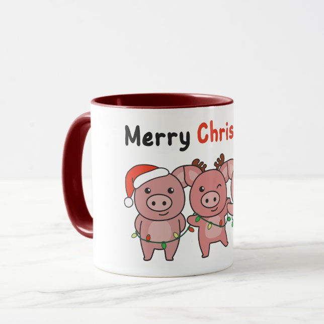 Taza Navidades de cerdo cuelgan cerdos navidad (Anverso izquierdo)