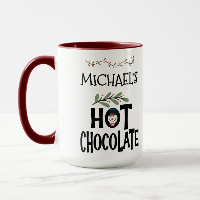 Taza Navidades de chocolate caliente Snowman y nombre p (Izquierda)