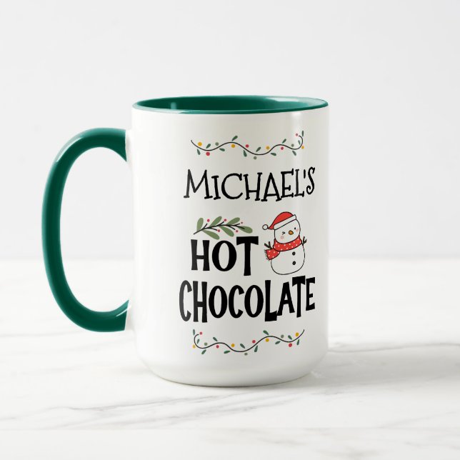 Taza Navidades de chocolate caliente Snowman y nombre p (Izquierda)