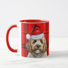 Taza Navidades de Cockapoo Red Plaid Santa Dog