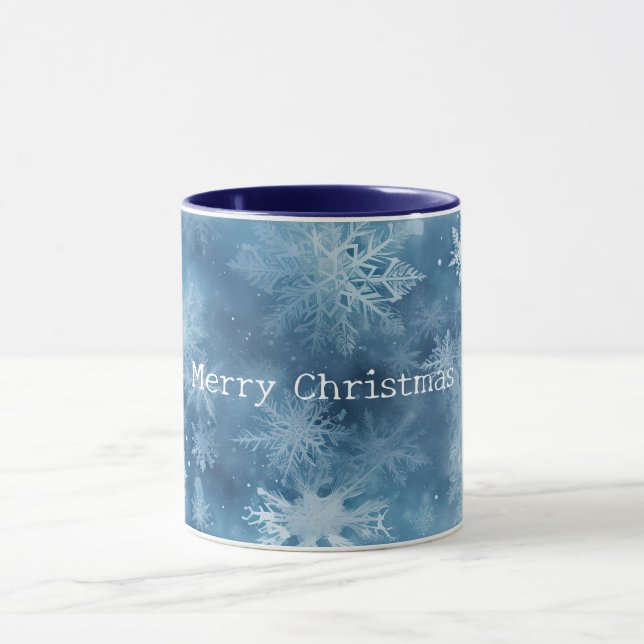 Taza Navidades de copos de nieve blancos y azules en in (Centro)