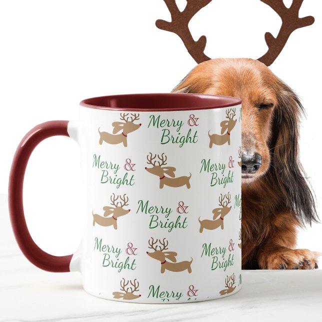 Taza Navidades de Dachshund Perro Wiener Merry & Bright (Merry & Bright Dachshund Christmas coffee mug)