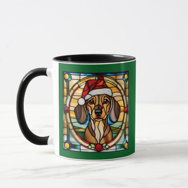 Taza Navidades de Dachshund Vidrio Manchado (Izquierda)