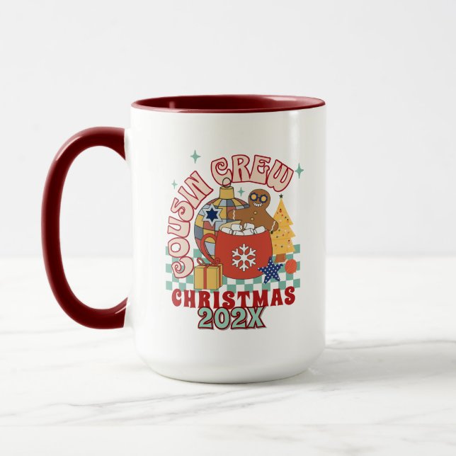 Taza Navidades de equipo de primos retro que coincidan  (Izquierda)