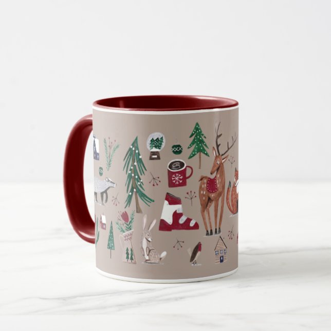Taza Navidades de esquí nórdicos de Woodland beige Mug (Anverso izquierdo)