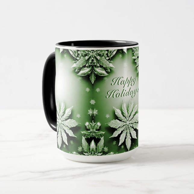 Taza Navidades de feriado con flores verdes (Anverso izquierdo)
