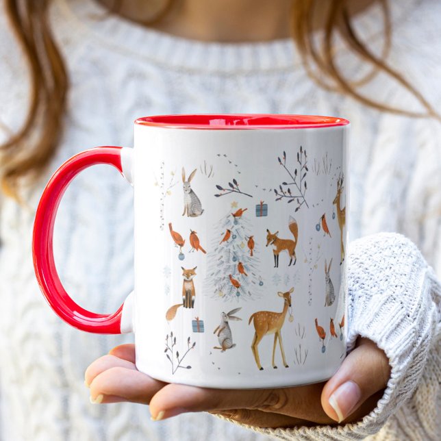 Taza Navidades de feriados blancos y rojos de animales  (Subido por el creador)