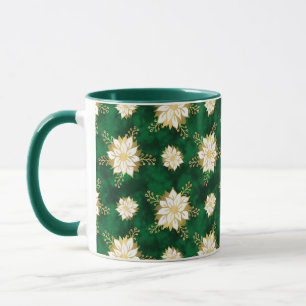 Taza Navidades de flores Glam Green y Gold Poinsettia