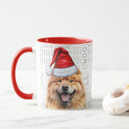 Taza Navidades de fondo de Cute Chow Chow Dog Santa Woo