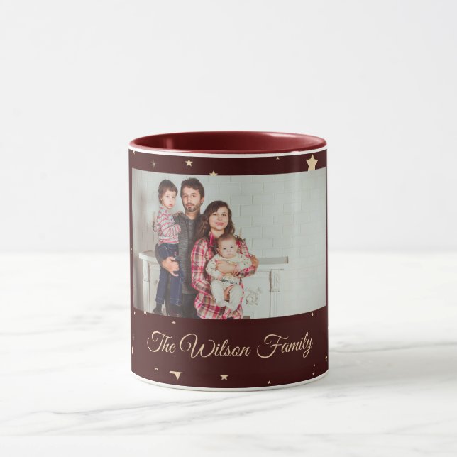 Taza Navidades de fotos nocturnas Red and Gold Starry (Centro)