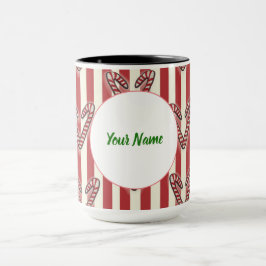 Taza Navidades de franjas rojas Lollipops Personalizado