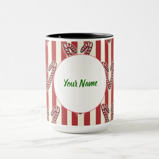 Taza Navidades de franjas rojas Lollipops Personalizado (Centro)
