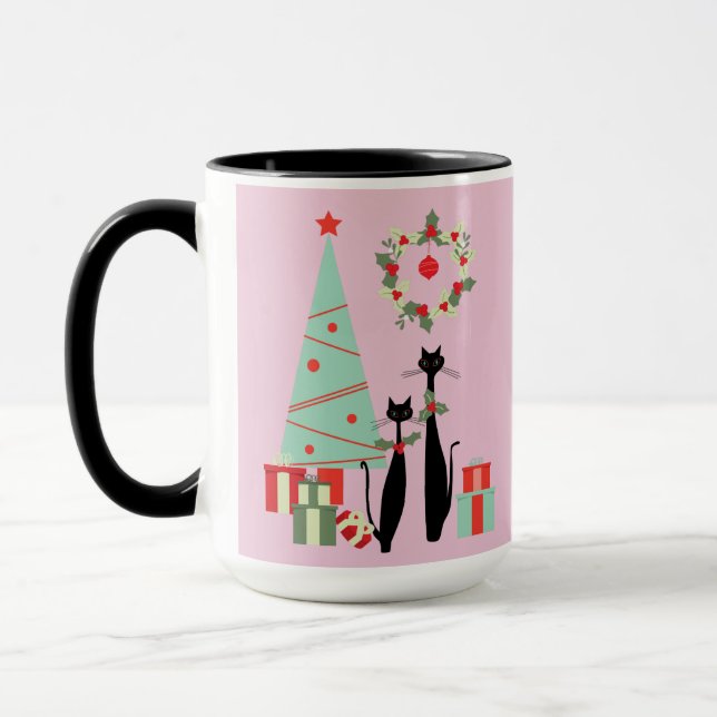 Taza Navidades de gatos de Guay a mediados de siglo mod (Izquierda)