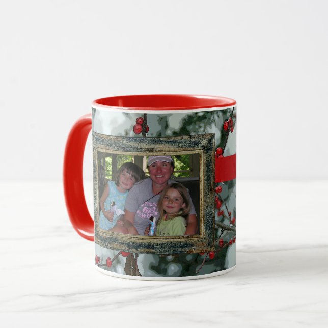 Taza Navidades de invierno rojo Berries festejan café (Anverso izquierdo)