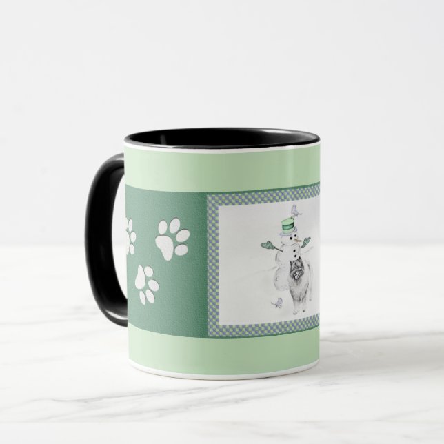 Taza Navidades de Keeshond Snowman pinta arte de perro (Anverso izquierdo)
