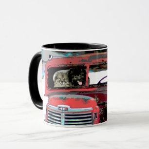 Taza Navidades de Keeshond Viejo Camión Pintando Arte D