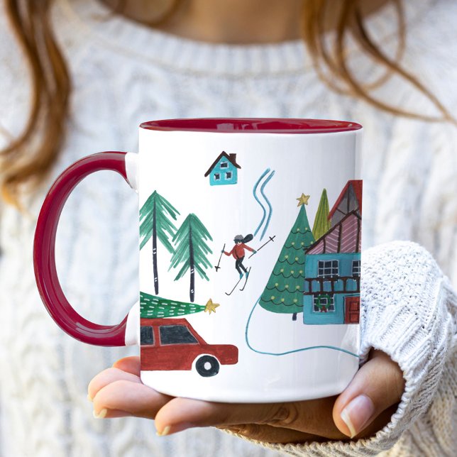 Taza Navidades de la aldea de esquí nórdico (Cute Nordic skiing Village Christmas Mug)
