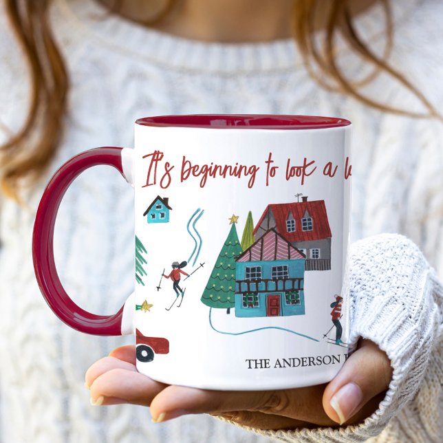Taza Navidades de la aldea de esquí nórdico (Cute Nordic skiing Village Christmas Mug)