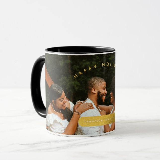 Taza Navidades de la familia Personalizado Dorada Photo (Anverso izquierdo)
