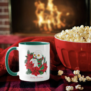 Taza Navidades de la Poinsettias Rojas de Lechuza Nevad