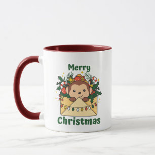 Taza Navidades de mono carta animales de invierno monos