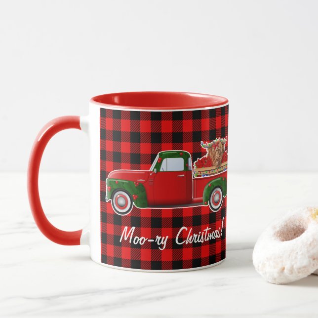 Taza Navidades de moo-ry resaltan vaca en pequeño camió (Con donut)
