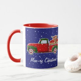 Taza Navidades de moo-ry resaltan vaca en pequeño camió